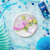 Assiettes En Carton Peonis, rose, blanc, aquarelle peinture florale (Fête)