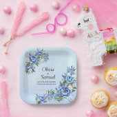 Assiettes En Carton Peony bleu sur Carré bleu 7" (Fête)