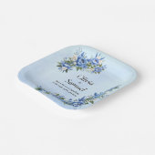 Assiettes En Carton Peony bleu sur Carré bleu 7" (Angulaire)