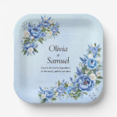 Assiettes En Carton Peony bleu sur Carré bleu 7" (Recto)