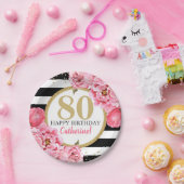 Assiettes En Carton Peony rose rayé Jalon Anniversaire (Fête)