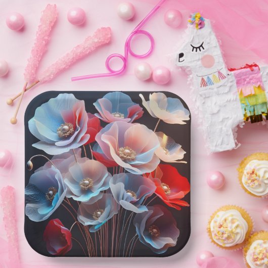 Assiettes En Carton Pépites Translucides Sur Noir (Fête)