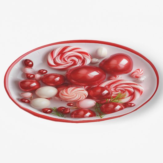 Assiettes En Carton Pepperment Candy Holiday Dîner Cheer (Angle)
