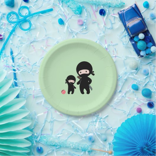 Assiettes En Carton Père Ninja et enfant en vert (Fête)