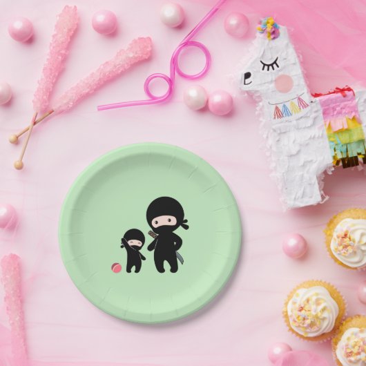 Assiettes En Carton Père Ninja et enfant en vert (Fête)