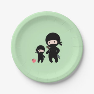 Assiettes En Carton Père Ninja et enfant en vert