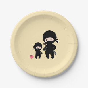 Assiettes En Carton Père Ninja et enfant sur Jaune
