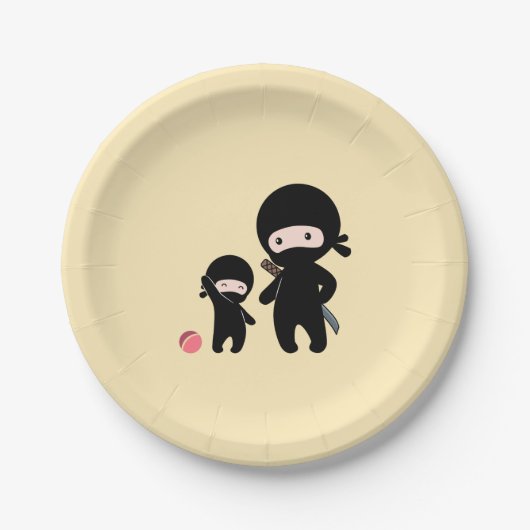 Assiettes En Carton Père Ninja et enfant sur Jaune (Devant)