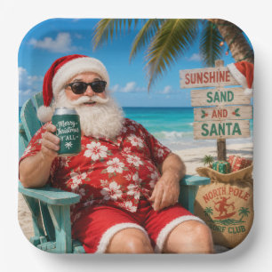 Assiettes En Carton Père Noël à la fête de Noël vue sur la plage