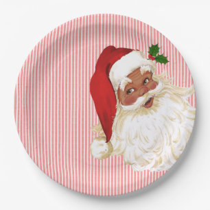 Assiettes En Carton Père Noël à l'ancienne papier rayé rouge et blanc