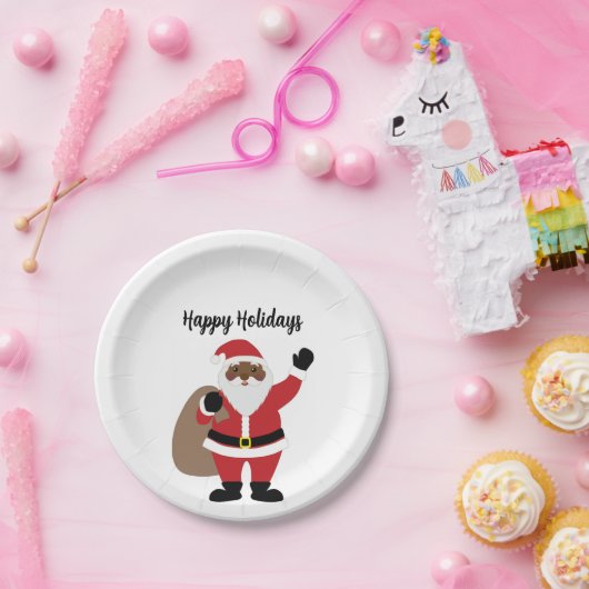 Assiettes En Carton Père Noël afro-américain (Fête)