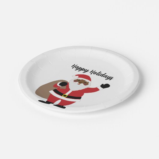 Assiettes En Carton Père Noël afro-américain (Angle)