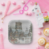 Assiettes En Carton Père Noël ancienne avec enfants devant une église (Fête)