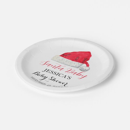 Assiettes En Carton Père Noël Baby shower Rouge mignonne simple hiver (Angle)