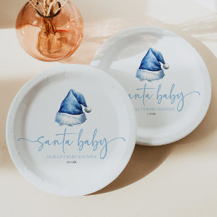 Assiettes En Carton Père Noël Bleu Casquette Noël Baby shower de Noël
