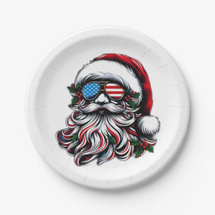 Assiettes En Carton Père Noël de Noël Patriotique/Américaine