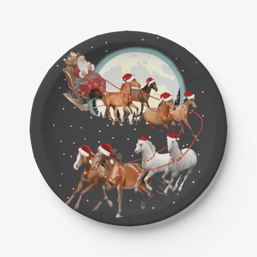 Assiettes En Carton Père Noël équitation Cheval Cheval Sleigh Equestre (Devant)