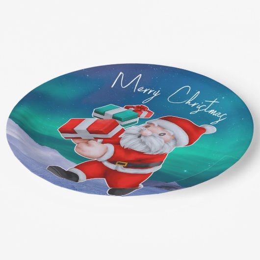 Assiettes En Carton Père Noël est en route Northern Lights Christmas (Angle)