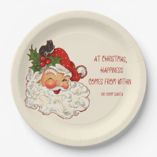Assiettes En Carton Père Noël est le bonheur Vintage (Devant)