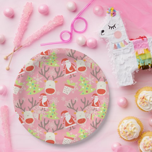 Assiettes En Carton Père Noël et rennes avec arbre de Noël (Fête)