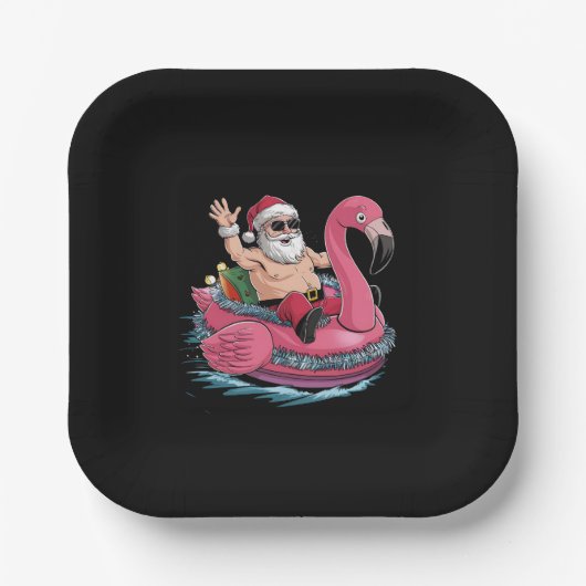 Assiettes En Carton Père Noël Flamant rose Floatie Noël En Juillet Été (Recto)