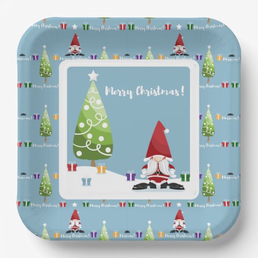 Assiettes En Carton Père Noël Gnome Pour Plaque Papier De Noël (Recto)