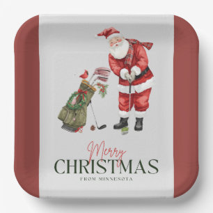 Assiettes En Carton Père Noël golfeur jouant au golf dans le Minnesota