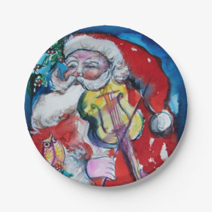 Assiettes En Carton PÈRE NOËL JOUANT DU VIOLON Fête de Noël