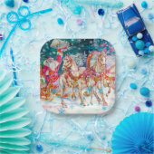 Assiettes En Carton Père Noël Magique Cheval Sleigh Neige Nuit de Noël (Fête)