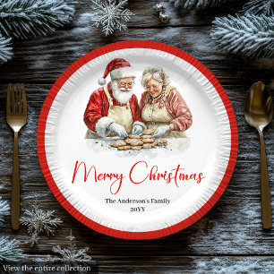 Assiettes En Carton Père Noël minimaliste vintage rouge blanc dîner