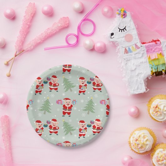 Assiettes En Carton Père Noël Pig Giving Motif (Fête)