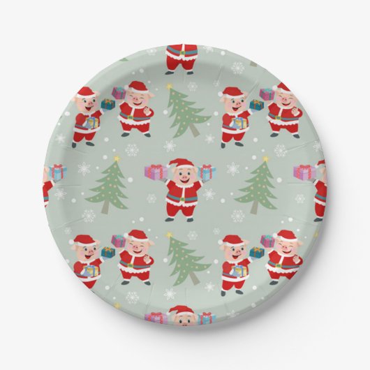 Assiettes En Carton Père Noël Pig Giving Motif (Devant)