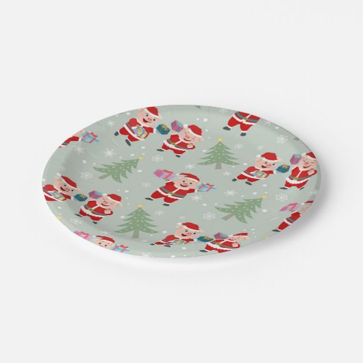 Assiettes En Carton Père Noël Pig Giving Motif (Angle)