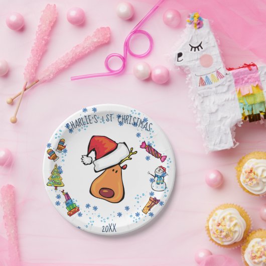 Assiettes En Carton Père Noël Plate 1 st Christmas Doodart design (Fête)