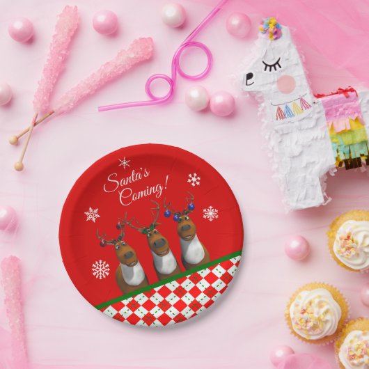 Assiettes En Carton Père Noël Prochain Reindeer Trio Red Party Plaque (Fête)