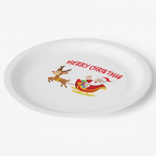 Assiettes En Carton Père Noël Reindeer et somptueux (Angle)