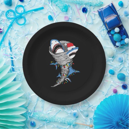 Assiettes En Carton Père Noël Shark Tornado Joyeux Noël (Fête)