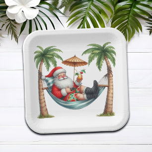 Assiettes En Carton Père Noël sur un Noël île tropicale