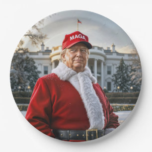 Assiettes En Carton Père Noël Trump avec Casquette Red MAGA