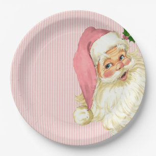 Assiettes En Carton Père Noël victorien vintage rose shabby