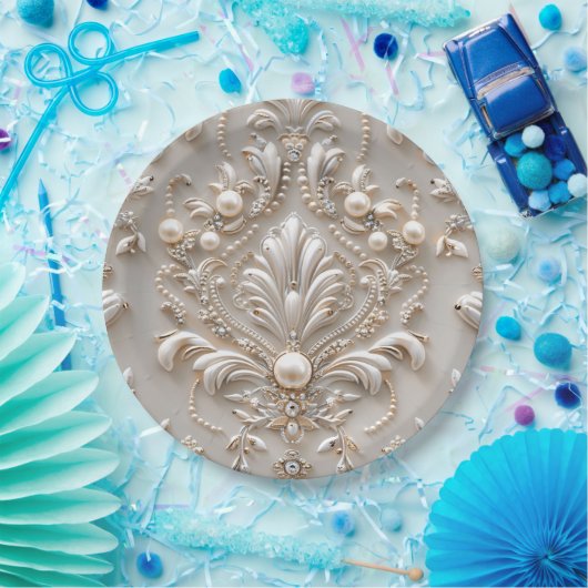 Assiettes En Carton Perles cristaux France Damas broderie Découpage (Fête)