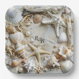 Assiettes En Carton Perles d'étoiles de mer Coquillages Bois flotté Pl