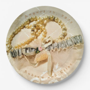 Assiettes En Carton Perles élégantes et thème de dentelle