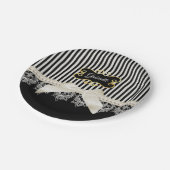 Assiettes En Carton Perles et dentelle Black Stripes Crème Bow Gold No (Angle)