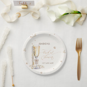Assiettes En Carton Perles et Prosecco Elegant Bow Fête des mariées