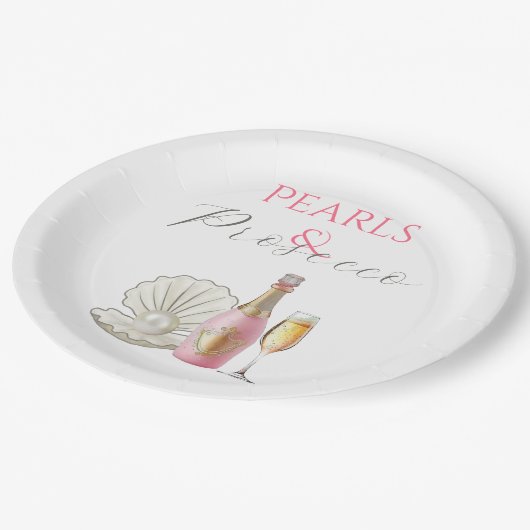 Assiettes En Carton Perles et Prosecco Rose Enterrement de Vie de Jeun (Angle)