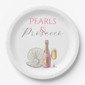 Assiettes En Carton Perles et Prosecco Rose Enterrement de Vie de Jeun (Devant)