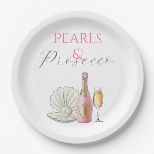Assiettes En Carton Perles et Prosecco Rose Fête de Mariée (Devant)