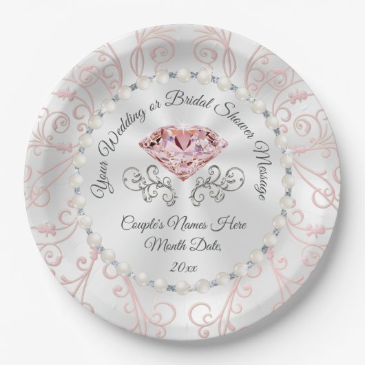 Assiettes En Carton Perles personnalisées et plaques en diamant rose (Devant)