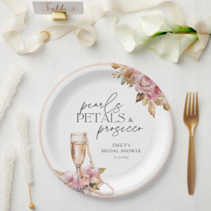 Assiettes En Carton Perles Pétales et Prosecco Fête des mariées Floral